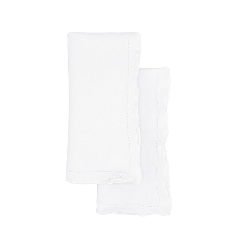 Linen Napkins With White Ruffled Hemstitch Edges, Set of 4