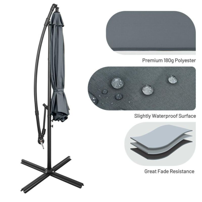 Hivvago 10 Feet Offset Umbrella with 8 Ribs Cantilever and Cross Base