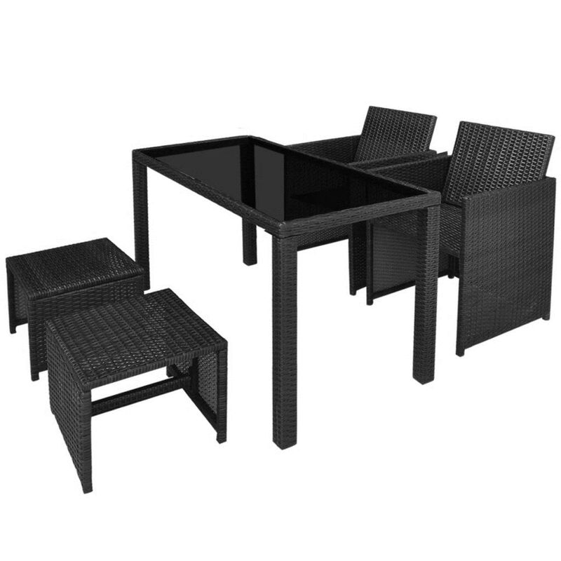 vidaXL 5 Piece Outdoor Dining Set with Cushions Poly Rattan Black