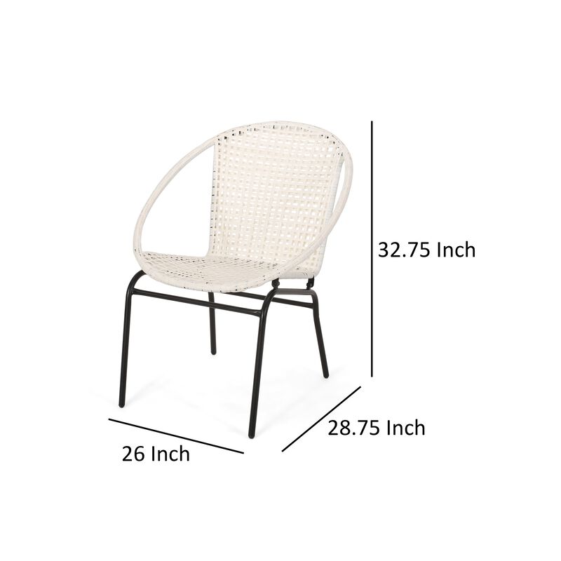 Linca Outdoor Side Chair, Set of 2, White Faux Rattan Seat, Black Iron