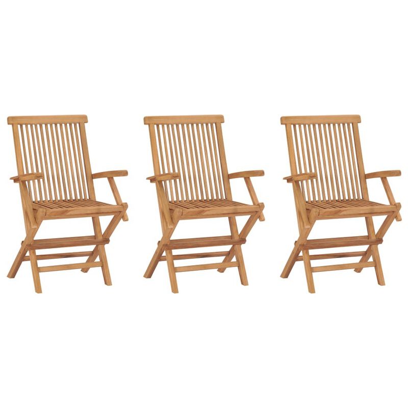 Foldable Outdoor Lounge Chair Set of 3, Slatted Back, Brown Teak Wood - Benzara