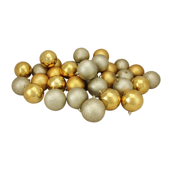 60ct Vegas Gold Shatterproof 4 Finish Christmas Ball Ornaments 2.5" (60mm)