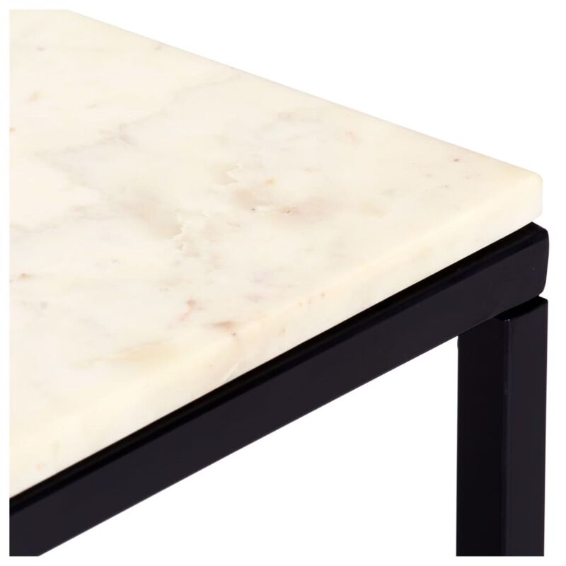 vidaXL Coffee Table White 23.6"x23.6"x13.8" Real Stone with Marble Texture