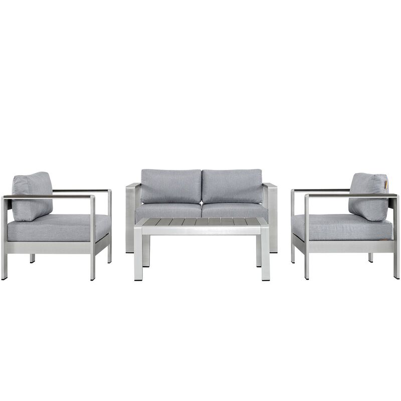 Shore 4 Piece Outdoor Patio Aluminum Sectional Sofa Set - Silver Gray