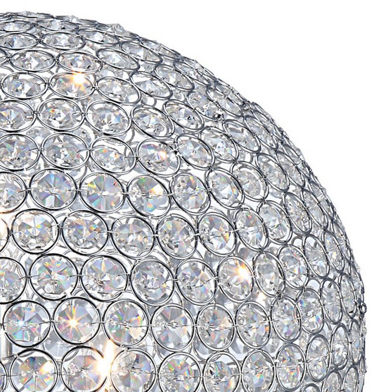 Hazel 17 Inch Table Lamp, Crystal, LED Globe Shade, Metal,  Clear Finish - Benzara