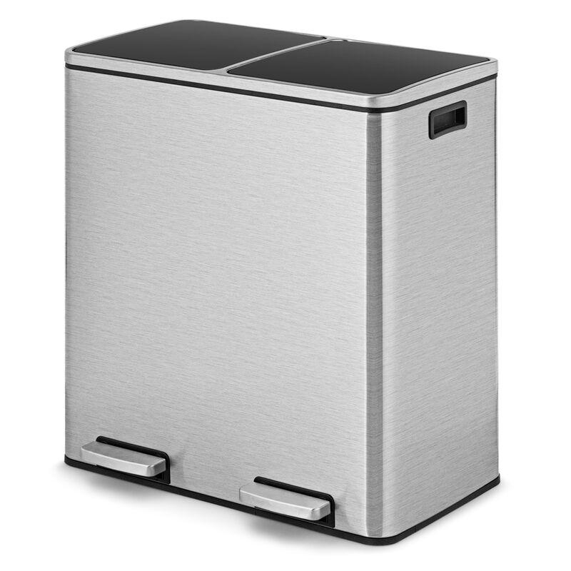 16 Gallon Dual Step Trash Can Recycling Double Bucket Pedal