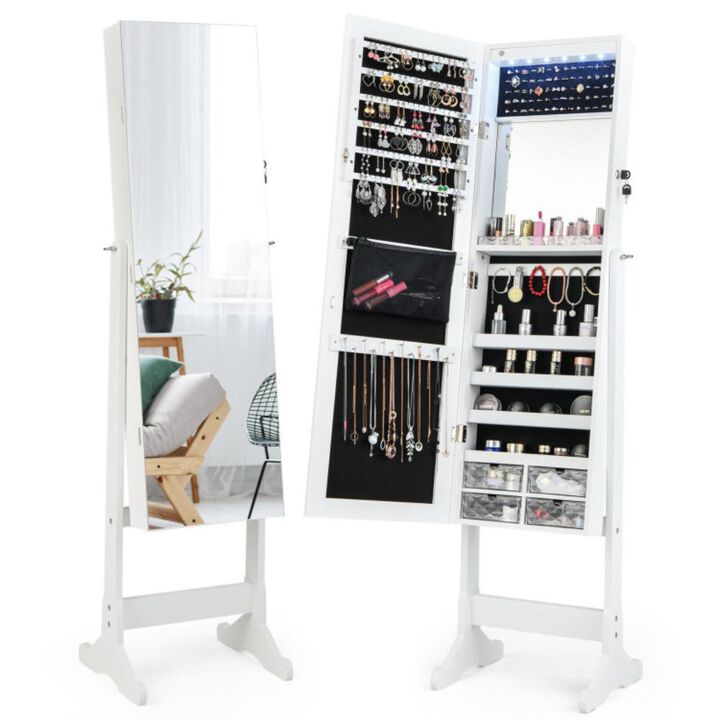 Hivvago Free Standing Full Length Jewelry Armoire with Lights