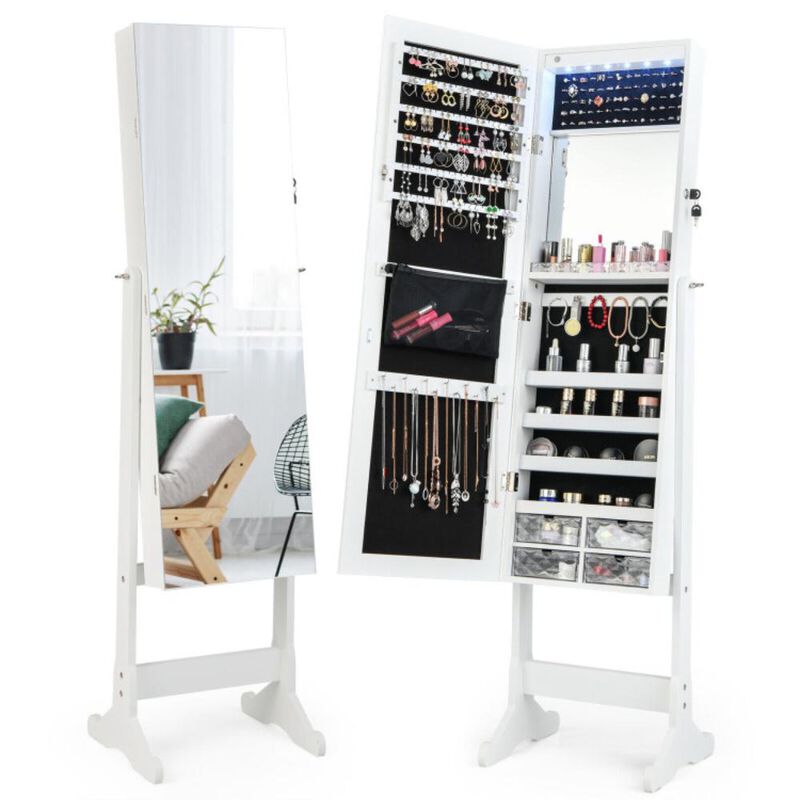 Hivvago Free Standing Full Length Jewelry Armoire with Lights