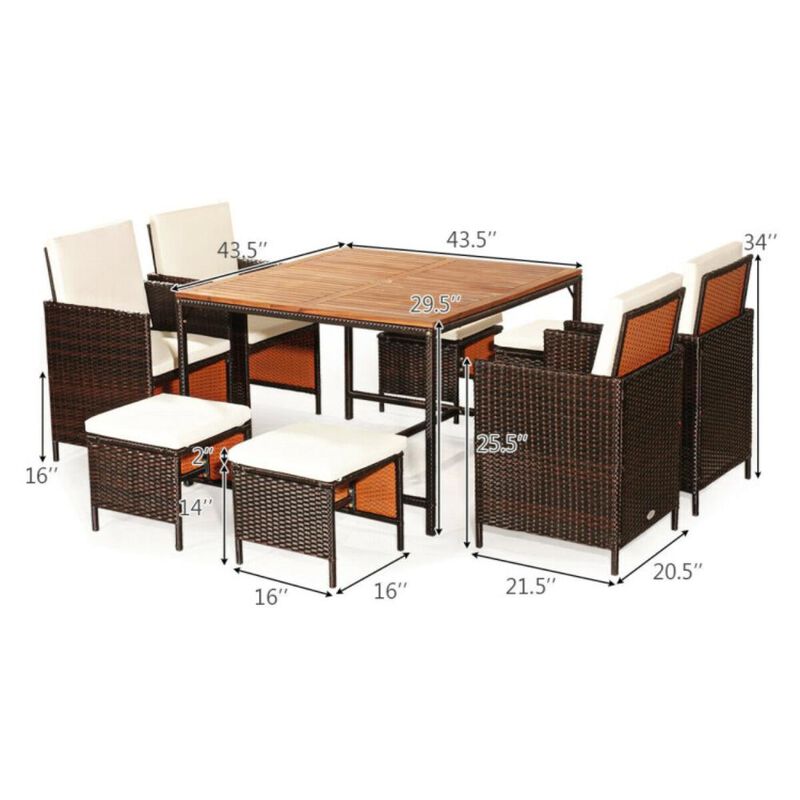 Hivvago 9 Pieces Patio Rattan Dining Cushioned Chairs Set