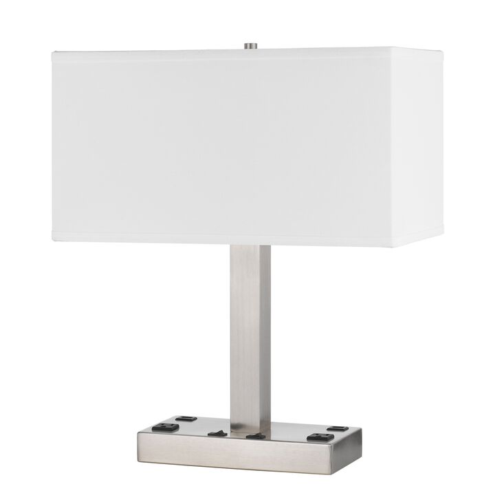 Colm Table Lamp, 2 Ports and 2 Power Outlets, Brushed Steel 21 Inch - Benzara