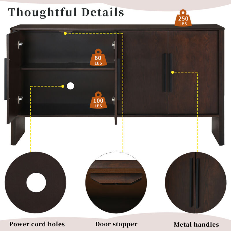 Clihome Sideboard Buffet Cabinet with Storage, Retro Sideboard Cabinet with Adjustable Shelves and Long Handles, 4-Door Wood Sideboard for Kitchen, Dining Room and Living Room (Espresso)