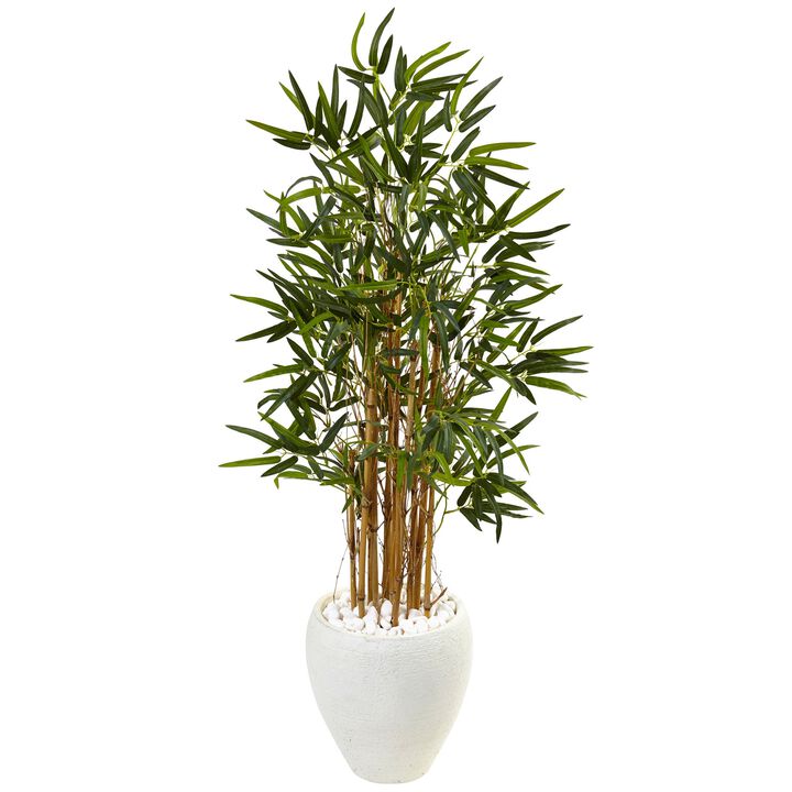 Hivvago 4 Feet Bamboo Tree in White Oval Planter