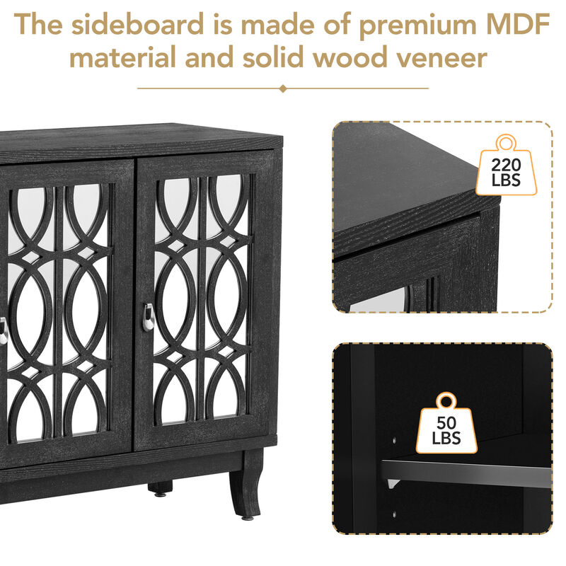 Sideboard With Glass Doors, 3 Door Mirrored Buffet Cabinet With Handle For Living Room