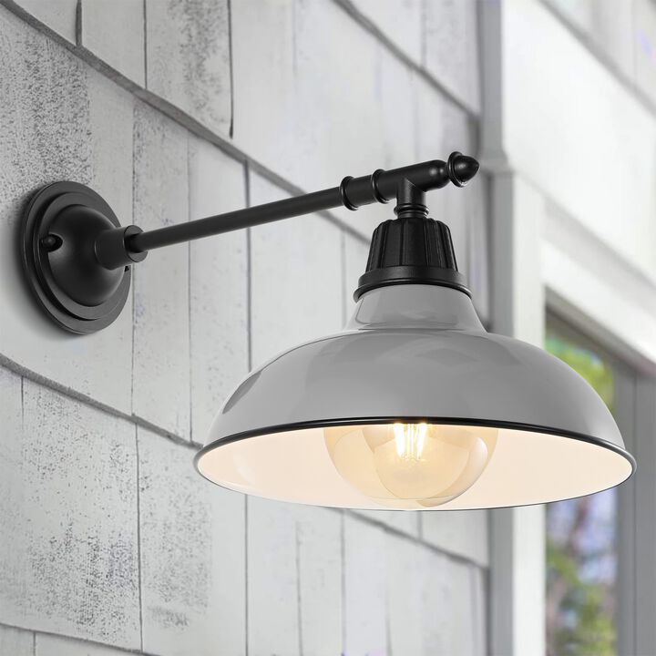 Wallace Farmhouse Industrial Indoor/Outdoor Iron LED Victorian Arm Outdoor Sconce