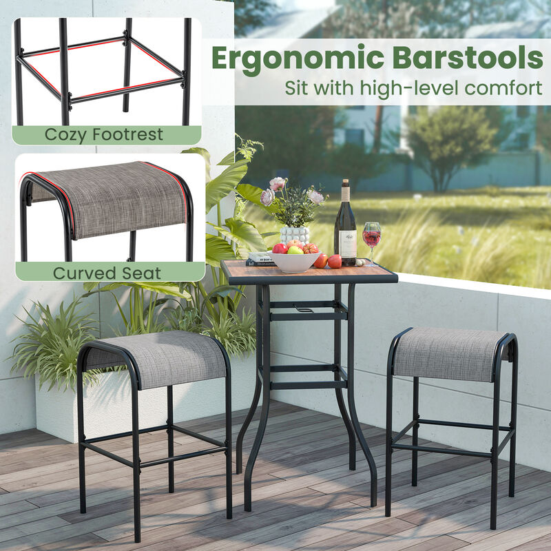 Patio Metal Bar Stools with Curved Fabric Seat-Set of 4