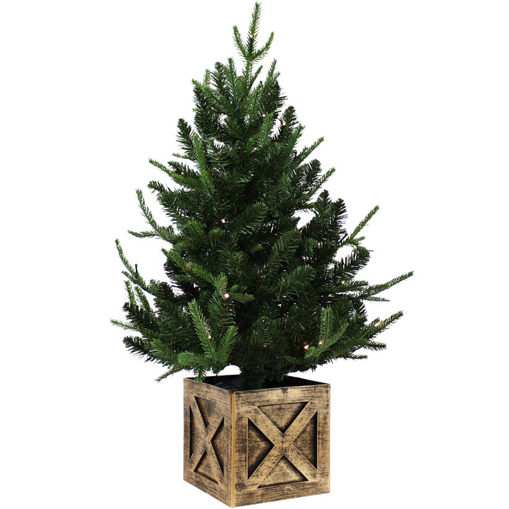 Sunnydaze Farmhouse Indoor Pre-Lit Artificial Christmas Tree - 3 ft