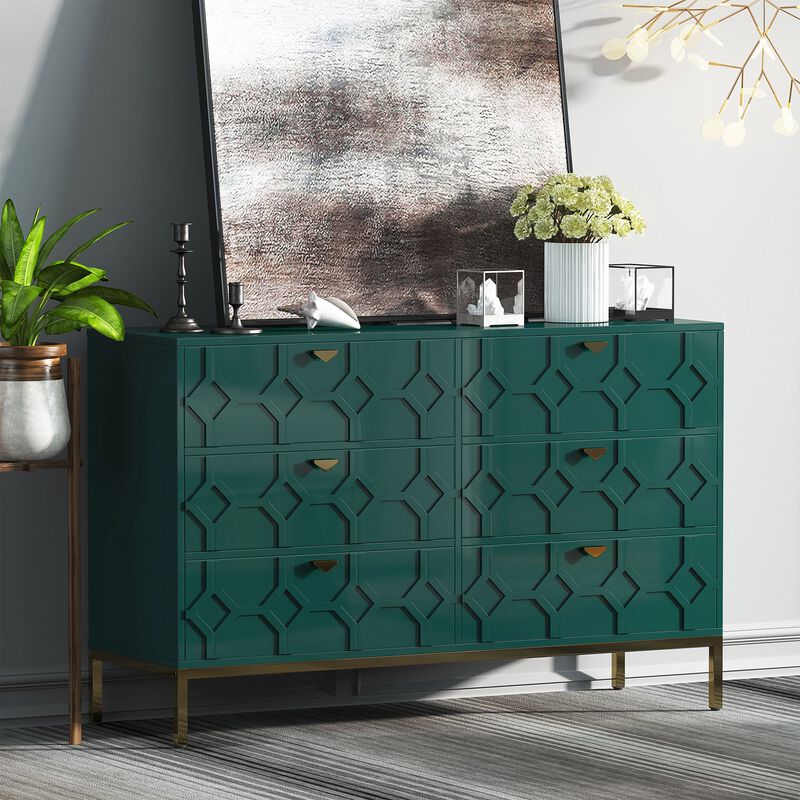 31.77 in. H Freestanding Storage Cabinet Green 6 Drawer Accent Cabinet