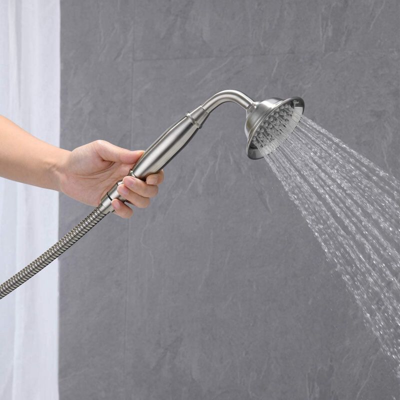 Freestanding Tub Filler Bathtub Faucet Brushed Nickel With Hand Held Shower Floor-Mount
