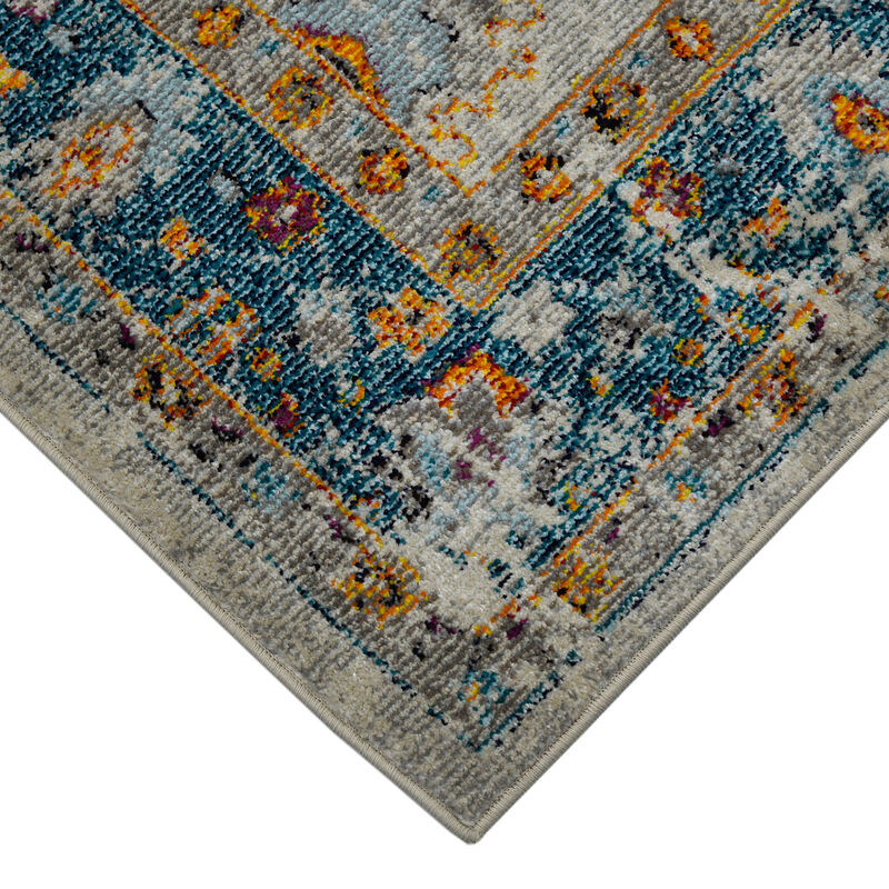 Montana Filomina Blue/Orange Polypropylene Area Rug 7'10"x10'10"