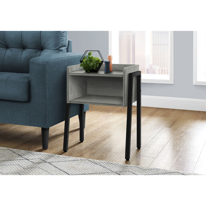 Monarch Specialties I 3591 Accent Table, Side, End, Nightstand, Lamp, Living Room, Bedroom, Metal, Laminate, Grey, Black, Contemporary, Modern