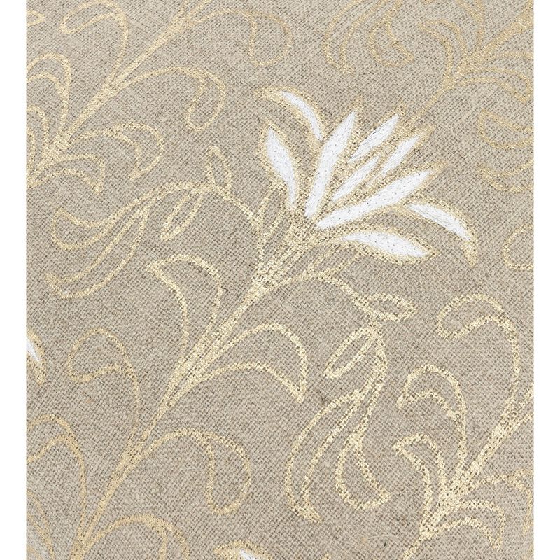 20 Inch Square Linen Accent Throw Pillow, Foil Design, Floral, Beige, Gold-Benzara