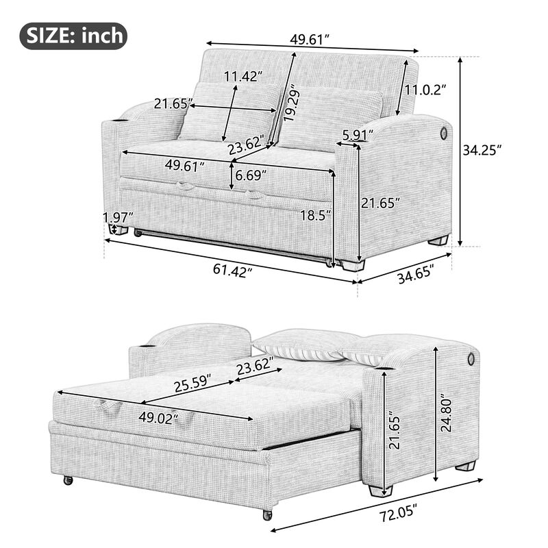 Merax Modern Chenille Convertible Loveseat Sofa