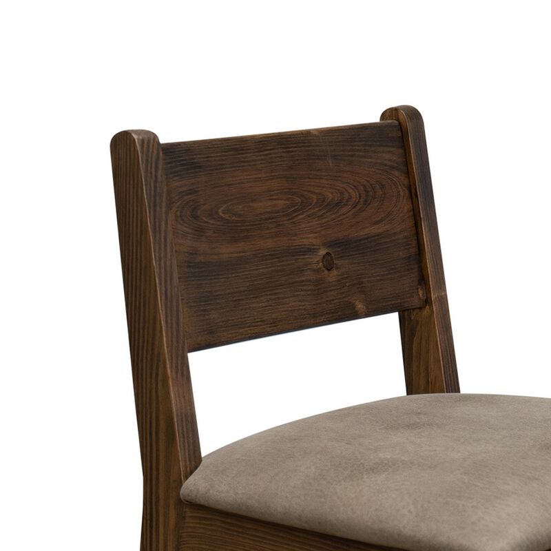 Loe 30 Inch Barstool Set of 2, Panel Back, Gray, Brown Solid Pine Wood