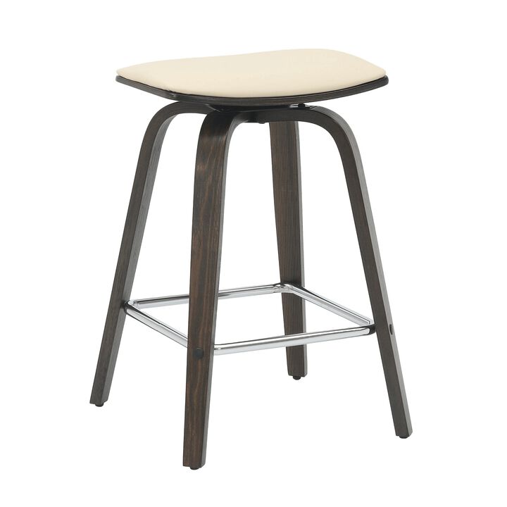 LeisureMod Pelya Wooden Counter Stool Square Seat Modern Style in Brown