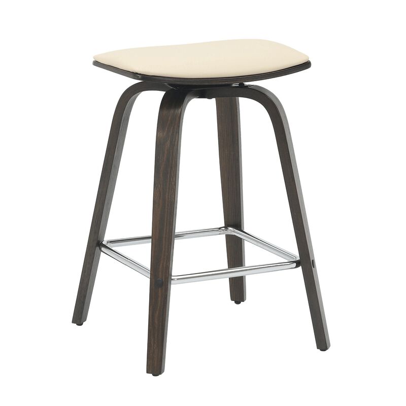 LeisureMod Pelya Wooden Counter Stool Square Seat Modern Style in Brown