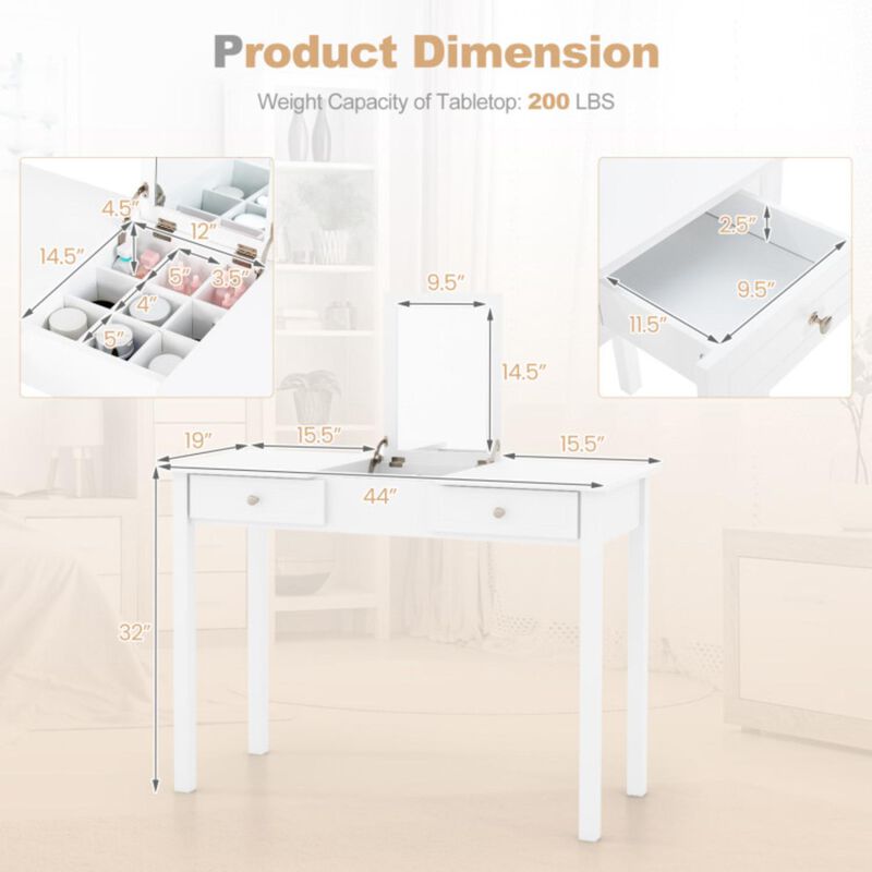 Hivvago Vanity Desk Makeup Dressing Table with Flip Top Mirror and Drawers