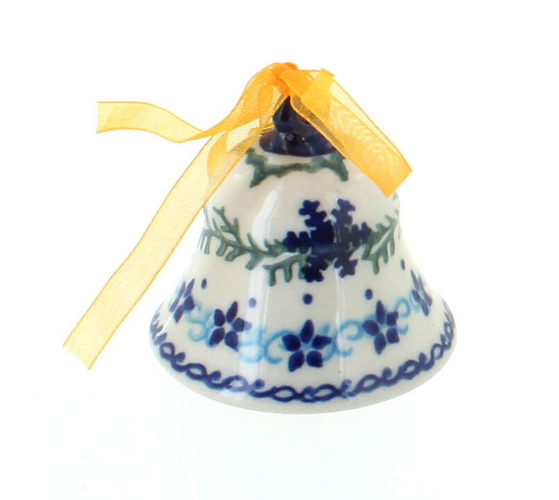 Blue Rose Polish Pottery Holiday Pine Small Bell