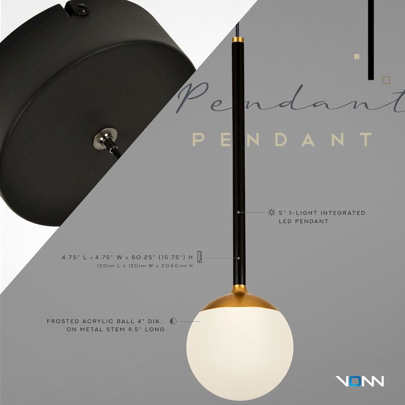VONN Lighting 1-Light Integrated LED Height Adjustable Pendant Lighting