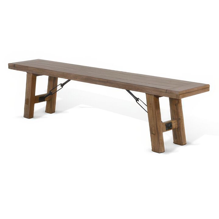 Yael Bench, 72 Inch Light Brown Mindi and Mahogany, Turnbuckle Accents - Benzara