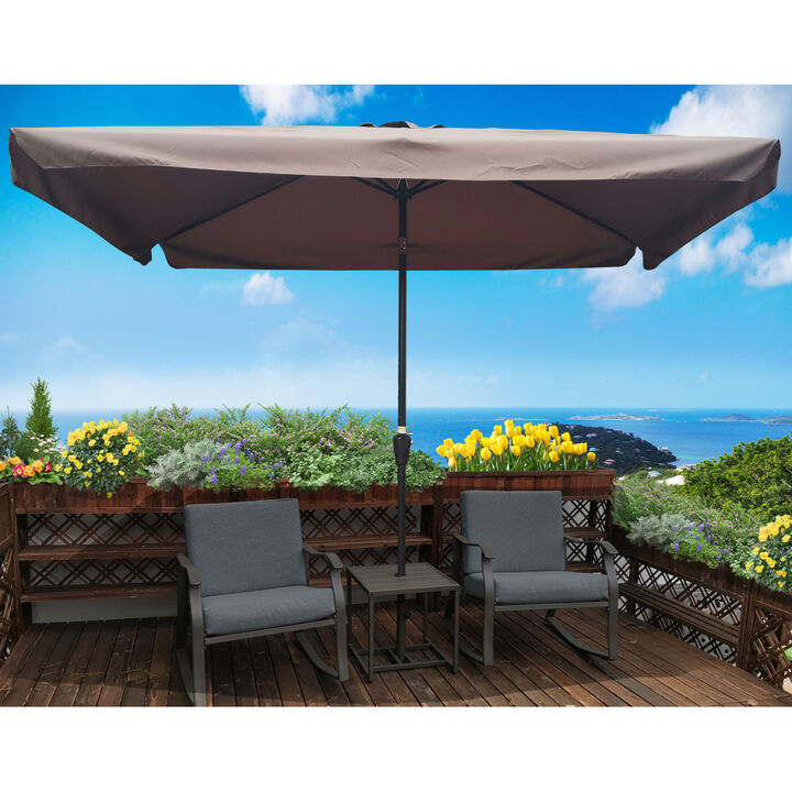 10 X 6.5FT Rectangular Patio Umbrella Outdoor Market Umbrellas With Crank And Push Button