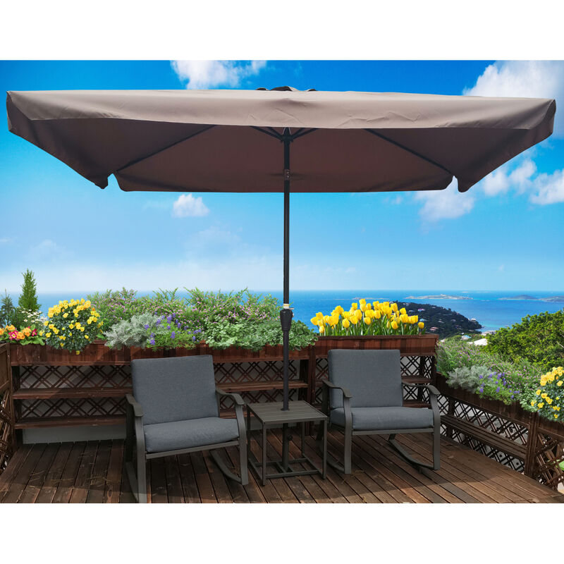 10 X 6.5FT Rectangular Patio Umbrella Outdoor Market Umbrellas With Crank And Push Button