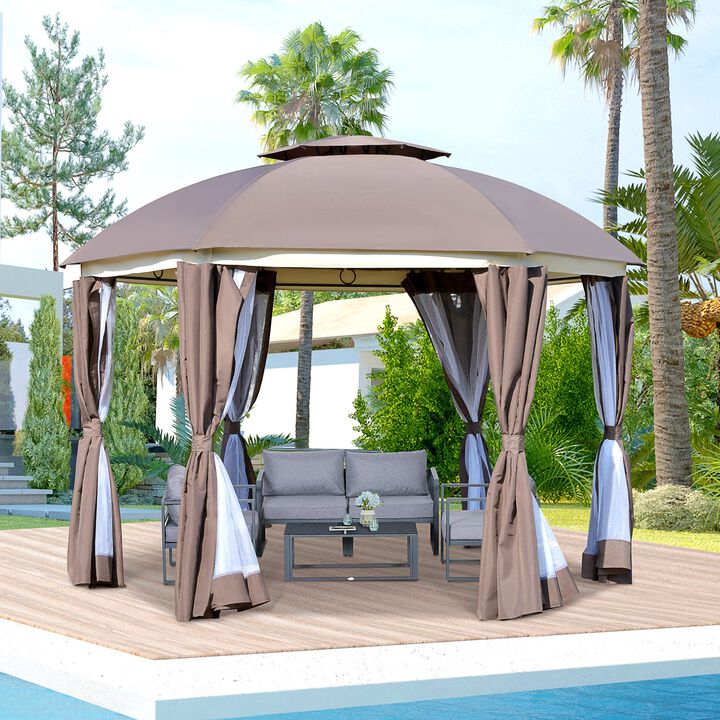 Brown Outdoor Pavilion: 12x12 Steel Gazebo with Double Roof