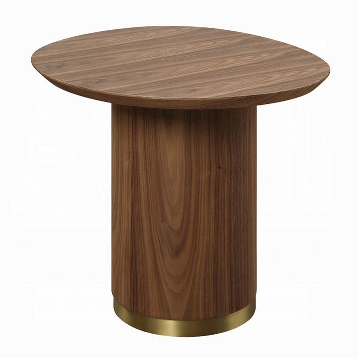 Iliana Side End Table, 21 Inch Oval Top, Round Pedestal, Walnut Brown - Benzara