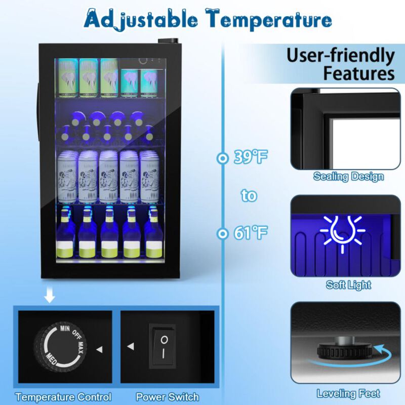 Hivvago 120 Can Beverage Mini Refrigerator with Glass Door