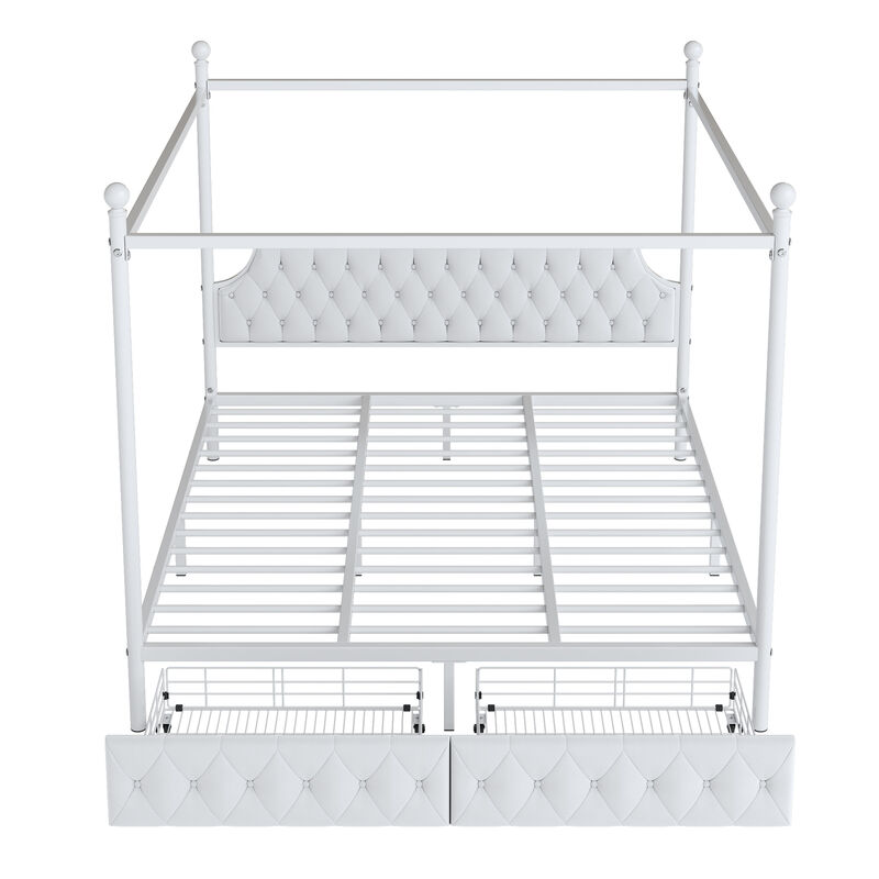 Merax Metal Canopy Platform Bed with Upholstered Headboard