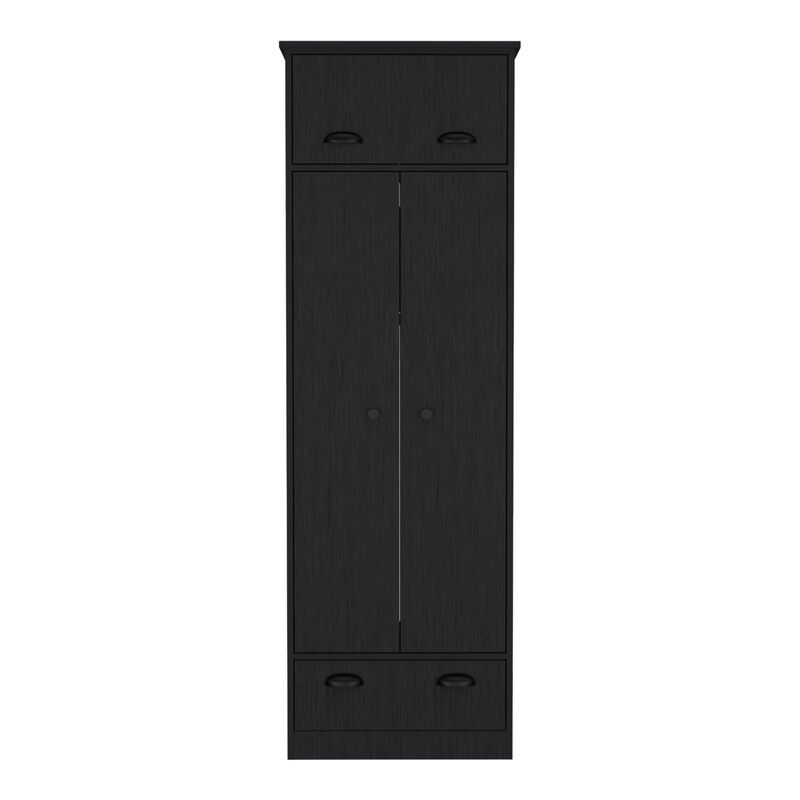 Falkland Armoire with 1 Drawer and 1 Hinged Drawer with Handles -Black