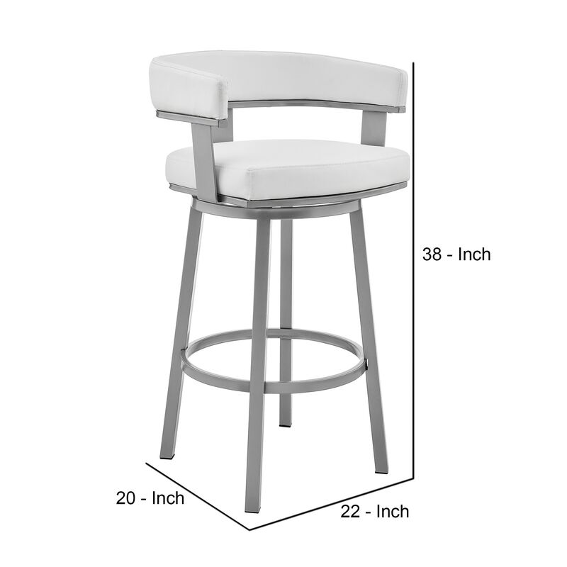 Jack 30 Inch Bar Height Stool, Swivel Chair, Vegan Faux Leather, White-Benzara