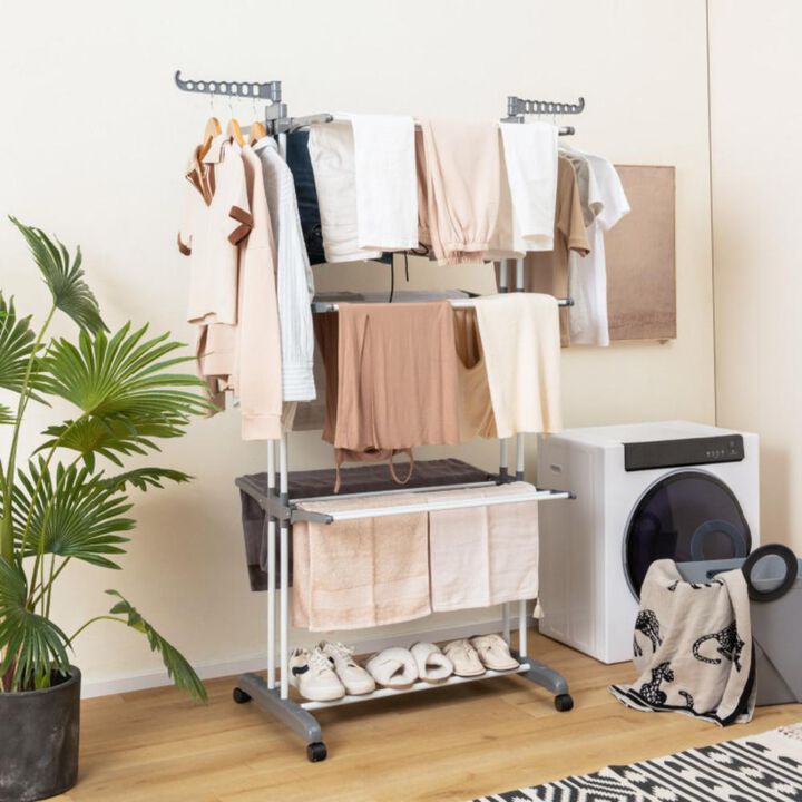Hivvago 4-tier Clothes Drying Rack with Rotatable Side Wings and Collapsible Shelves-Gray