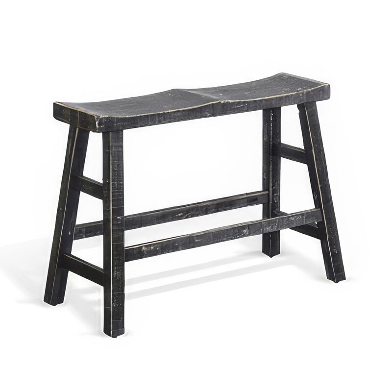 Rena Counter Height Bench, 33 Inch Rustic Black Mahogany Wood Frame - Benzara
