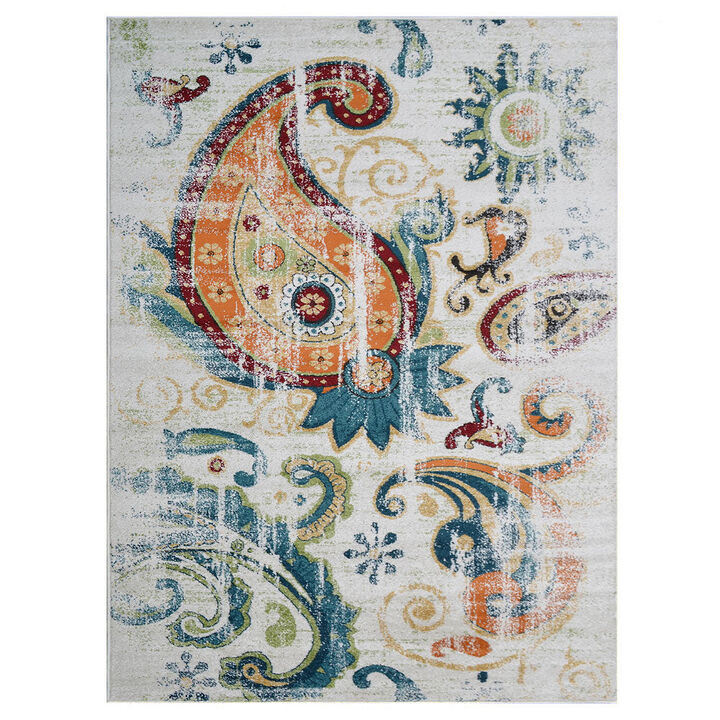 RUGSOTIC CARPETS MACHINE MADE HEATSET POLYPROPYLENE AREA RUGS  - 9'x12', Rectangle Shape, Ivory Color, Floral Modern Design, Midium Pile Machine Made Area Rugs for Living Room, Bed Room (M00048)