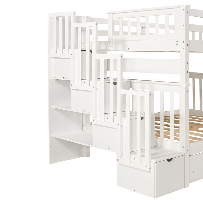 Full Over Full Bunk Bed With Shelves And 6 Storage Drawers
