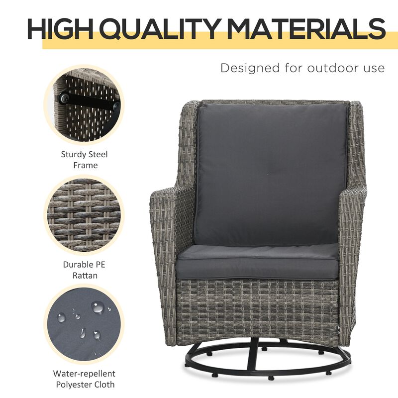 Gray Patio Set: 360° Rotating Rocking Bistro Seating