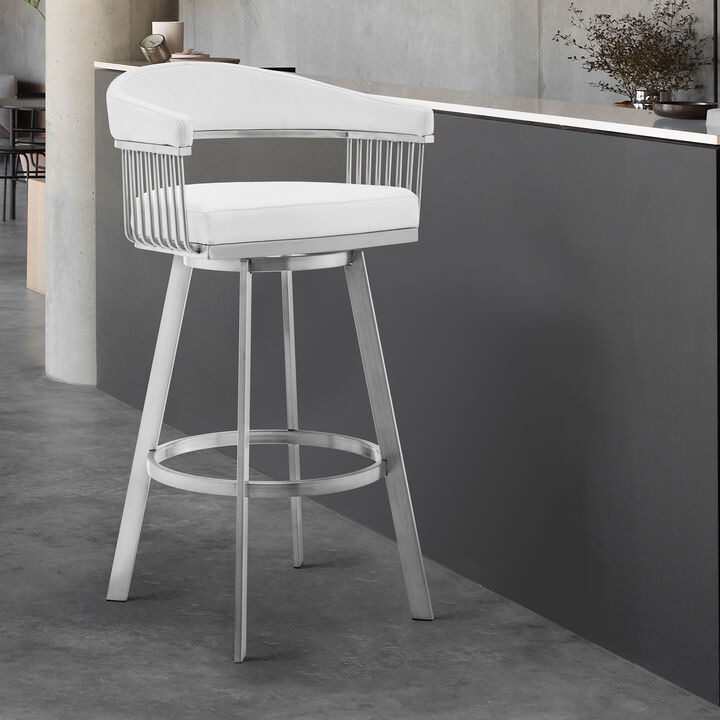 Chelsea Faux Leather and Brushed Stainless Steel Swivel Bar Stool