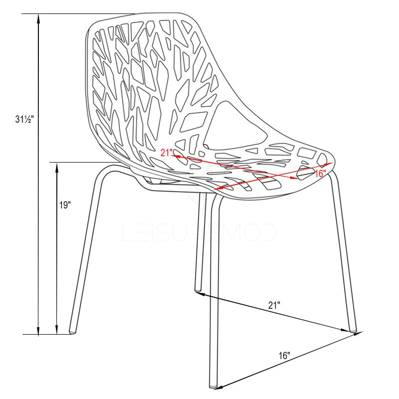 LeisureMod Asbury Dining Stackable Chair in Polypropylene Seat and Chrome Legs Set of 2