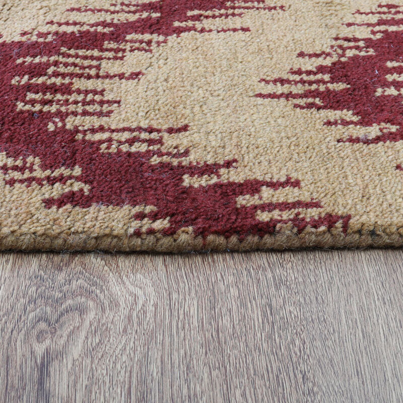 HAND KNOTTED WOOL Geometric AREA RUGS  - 9'x12', Rectangle Shape, Red Gold Color, Geometric Modern, Medium Pile Handmade Area Rugs for Living Room, Bed Room (N00165)