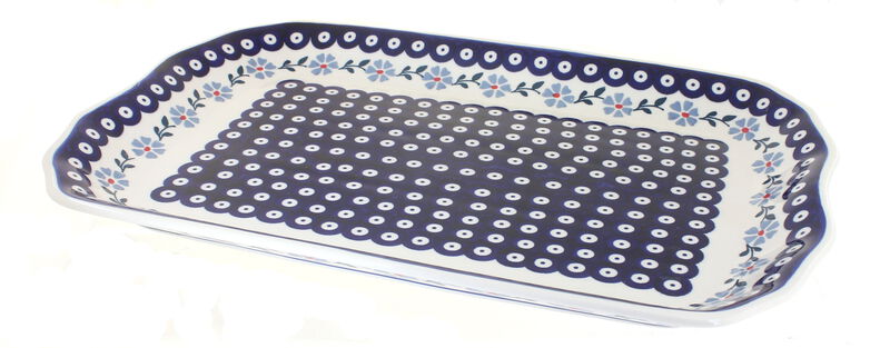 Blue Rose Polish Pottery Blue Violet Large Rectangular Serving Dish
